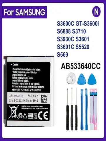 삼성에 적합한 배터리 AB533640CC AB533640CU, 삼성에 적합한 S6888 S3710 S3600C GT-S3600i S3930C S3601 S3601C S5520 S569, 880mAh