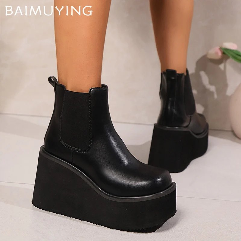 Zeppe con plateau Stivaletti da donna Tacchi alti Scarpe in pelle moda Nuovo marchio 2025 Tendenza Inverno Designer Décolleté classici Botas De Mujer