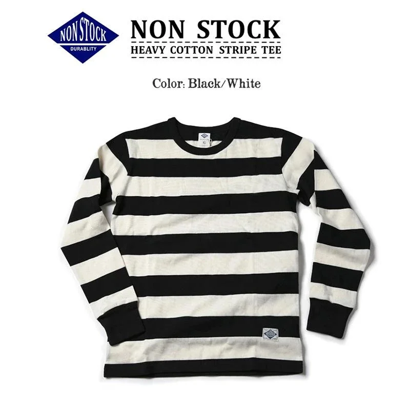 NONSTOCK Men's retro casual long-sleeve T-shirt Autumn and winter heavy black white striped motorcycle