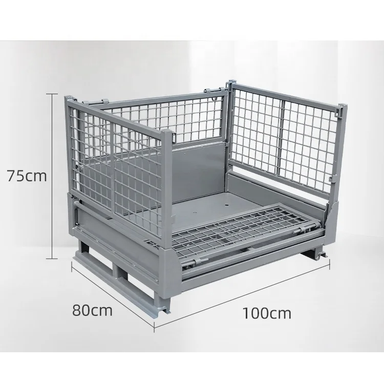عمر خدمة طويل، معالجة طلاء المسحوق، مستودع قابل للطي، قفص تخزين معدني من الفولاذ، نصف قطرة، صندوق أدوات البليت #2