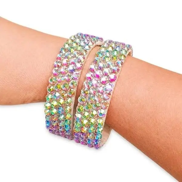 Rhinestone Dance Bracelet 1 Pair Women Elastic Crystal Wristband AB Sparkly Wrist Cuff For Latin Ballroom Dance Competition Stag