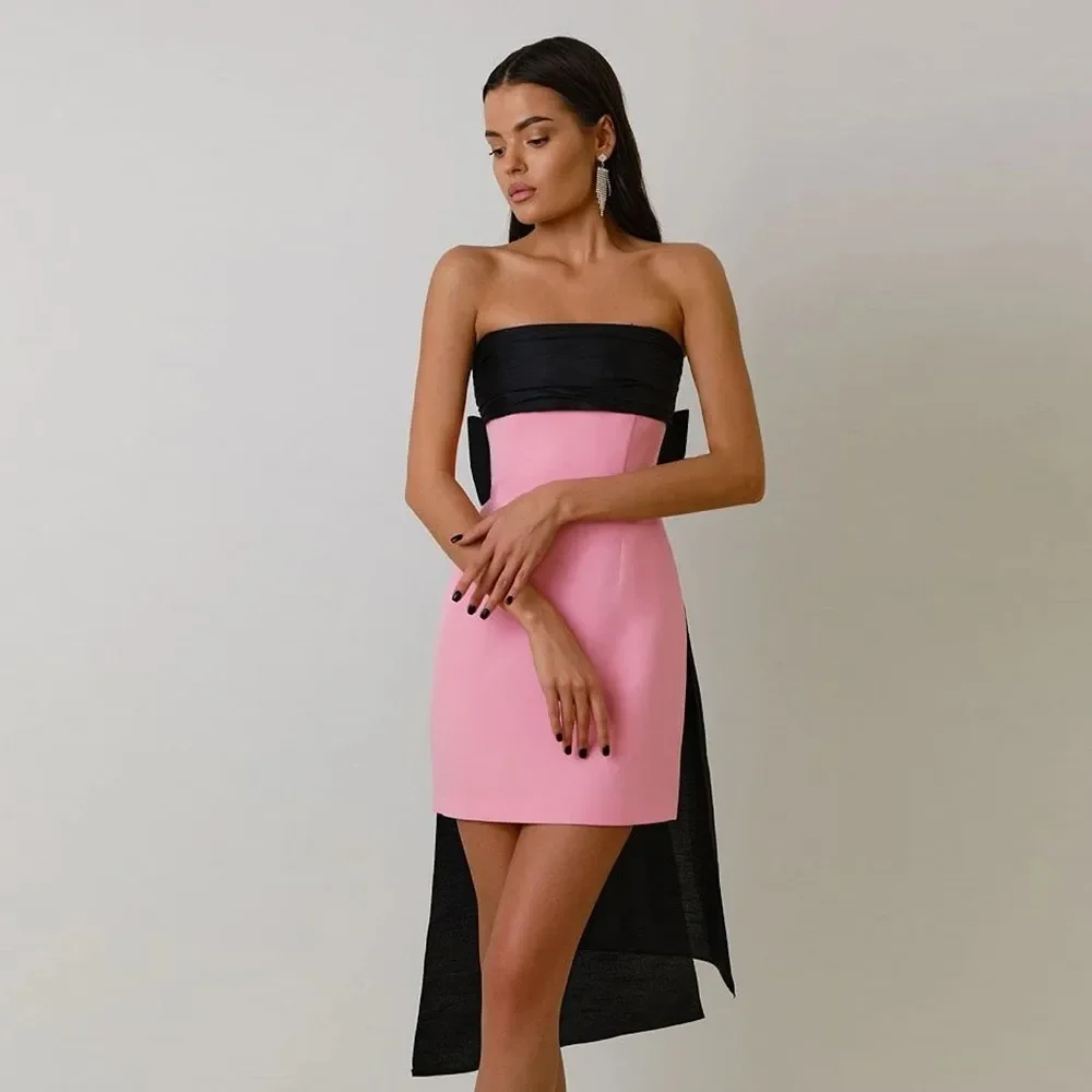 Mini robe de retour élégante PROM, robe sexy sans bretelles, robe dos nu, grand nœud noir, robe formelle de fête d'anniversaire, robe personnalisée, nouveau