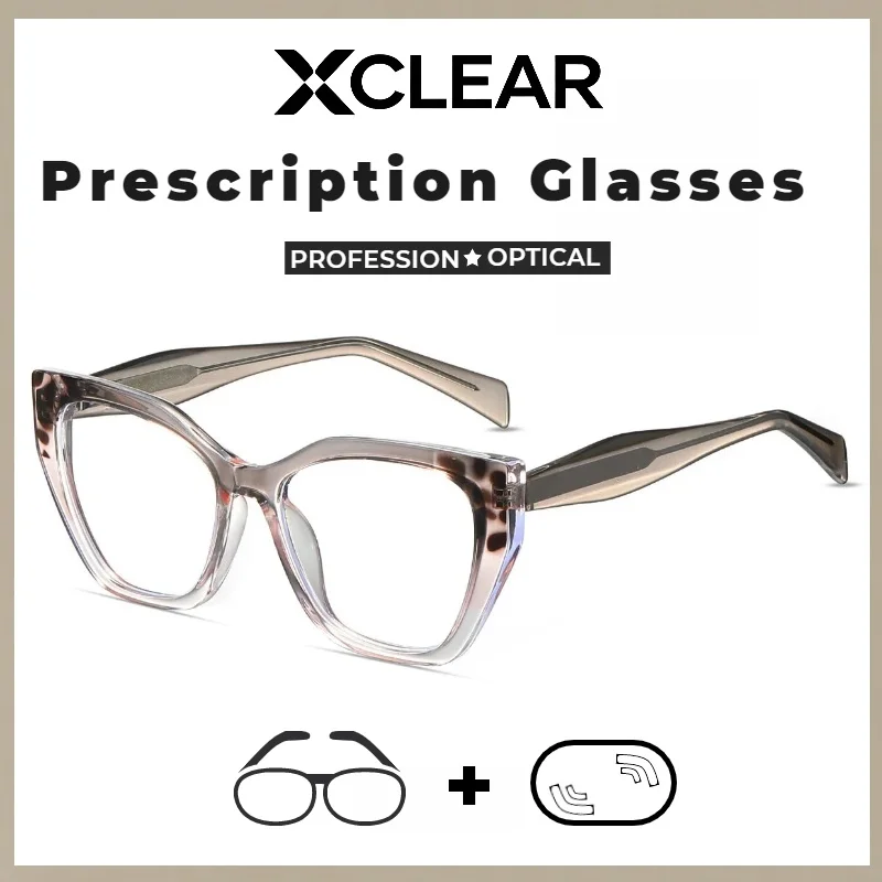 

Xclear Cateye Retro Myopia Prescription Glasses Versatile Trendy Classic High Quality Anti Blue Ray Progressive Optical Eyeware