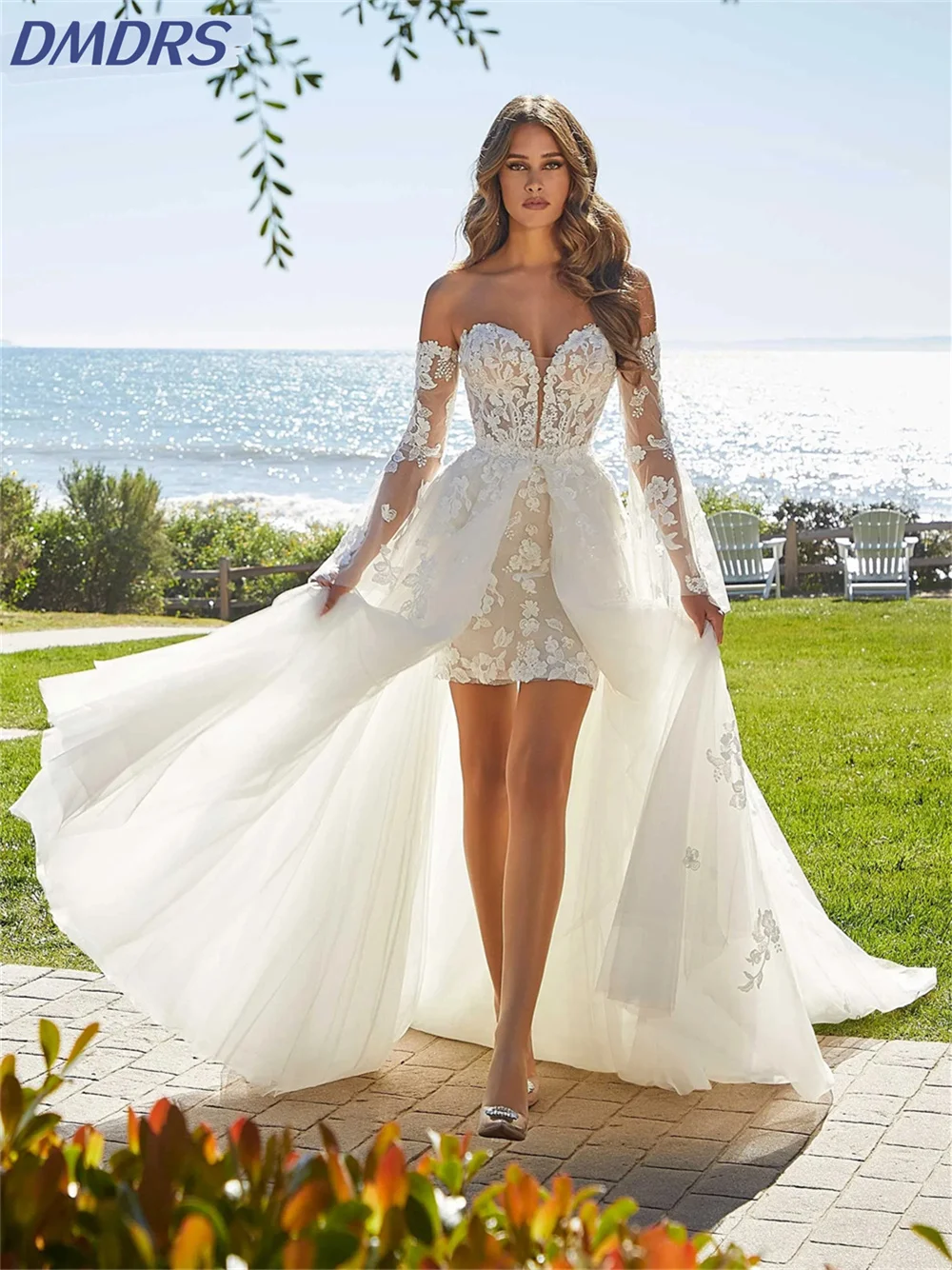 Robe de mariée élégante sans bretelles avec appliques, robe de mariée en tulle, robe de mariée bohème, élégante, éducative, 2024