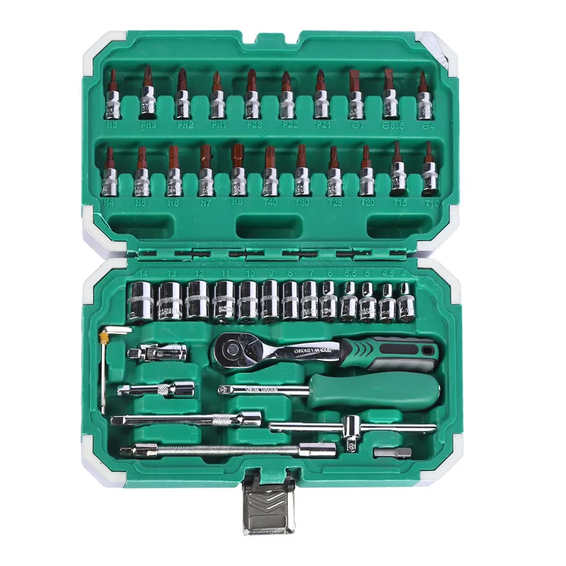 46pcs Cr-V Mechanic Ratchet Wrench Socket Combination Tool Kits Cars Motorcycles and Bicycles Hand Repair Tool Set