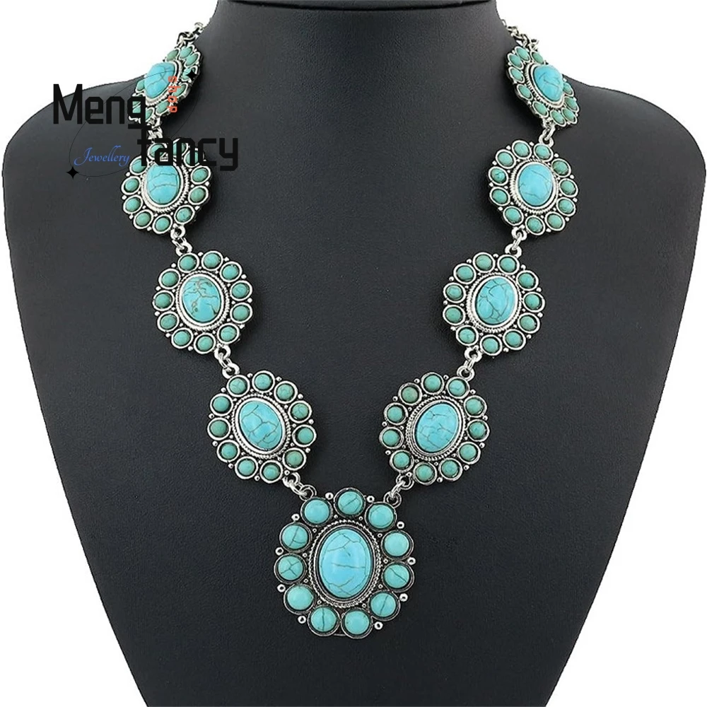 Sunflower Turquoise Necklace, A Retro Bohemian Ethnic Style Necklace Accessory Best Selling Fashion Jewelry Exquisite Elegant