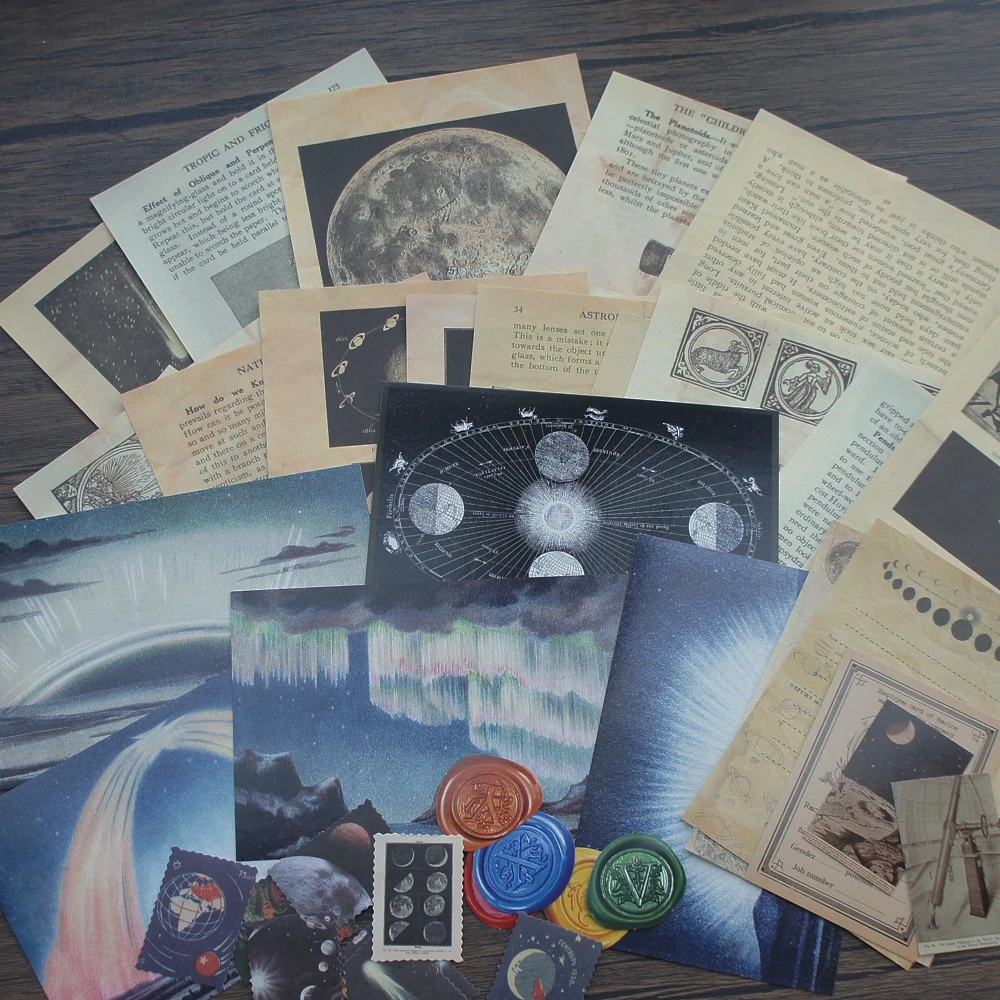 

40pcs Retro Music Aurora and Moon Phase Letter Design Paper Envelop Creative Craft Paper Background Scrapbooking DIY Use