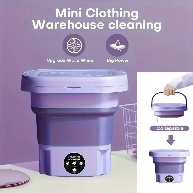 8L Foldable Mini Washing Machine Spin Dryer Portable Small Washer for Socks Underwear Lingerie Space-saving Household Appliance