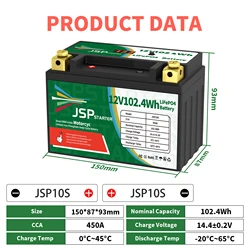 JSP10S 12.8V 102.4Wh CCA450A BMS Motorcycle Start Battery 12.8V Lithium iron Phosphate Scooter LiFePO4 Batteries YT10S-BS JSP10S