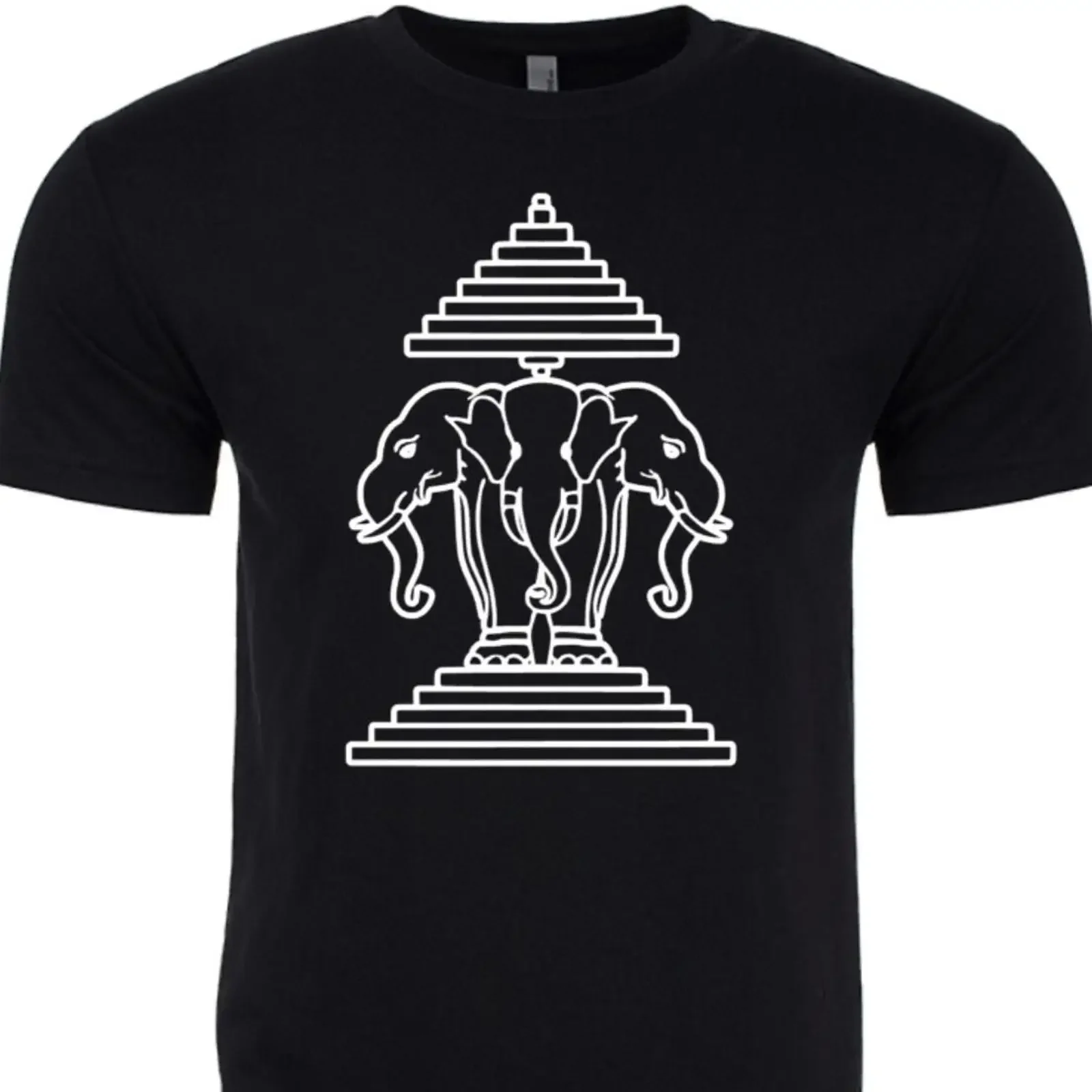 Three headed elephant Laos Erawan vintage Washed streetwear designer clothes Top For Everyday Wear Unisex Casual homme fashion