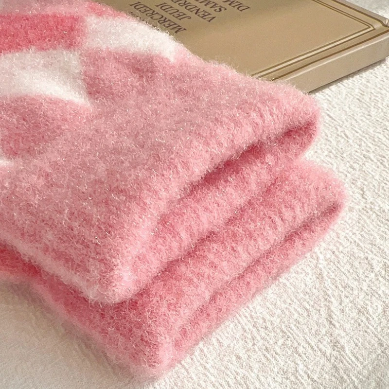 السيدات الشتاء لمس قفازات الماس منقوشة أصابع كتلة اللون الدافئة قفازات محبوكة قفازات زوجين أنيقة للطلاب #5