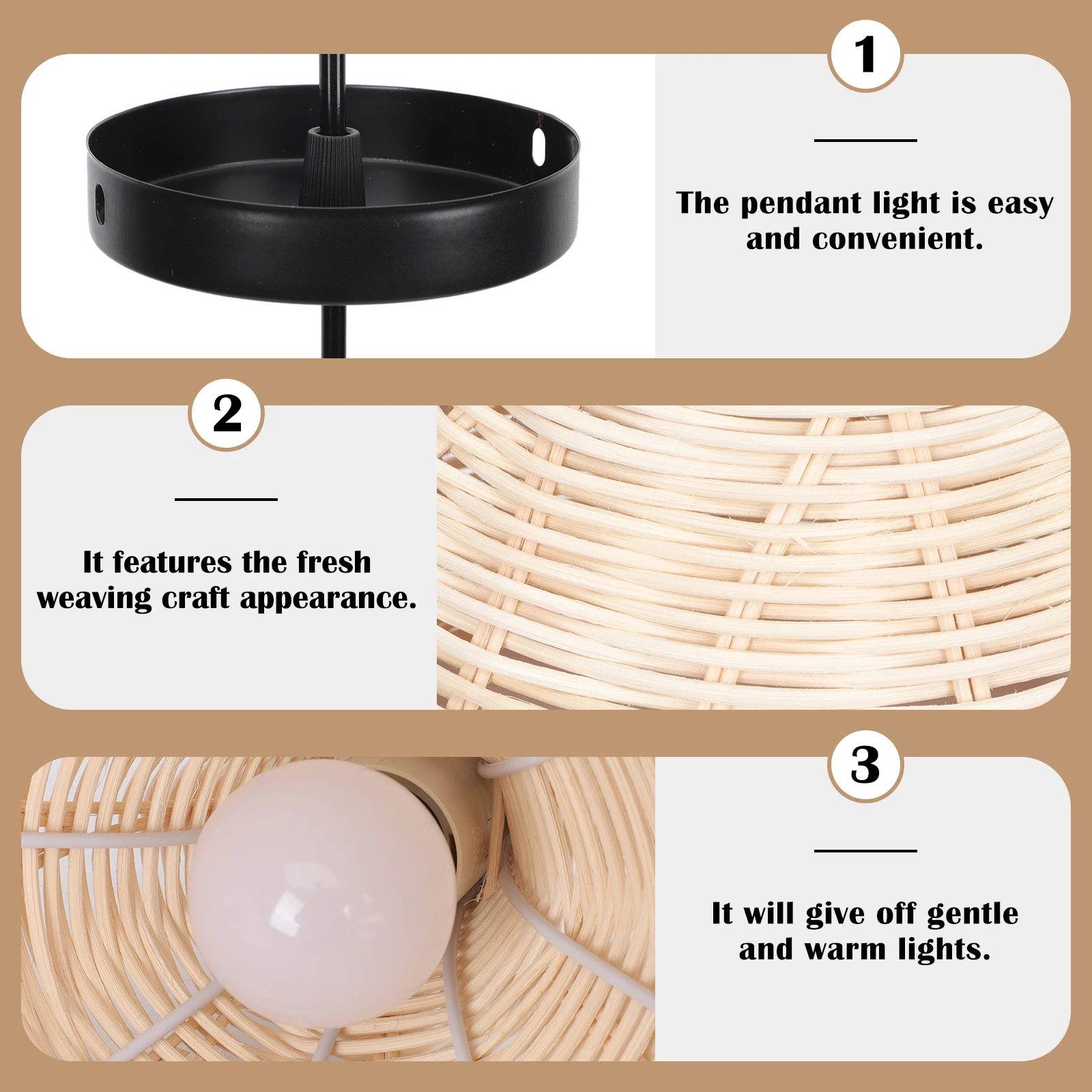 

Rattan Pendant Light Woven Ceiling Lamp for Home Restaurant Bar Hotel Durable Practical Warm Gentle Lighting Decor Hanging Lamp