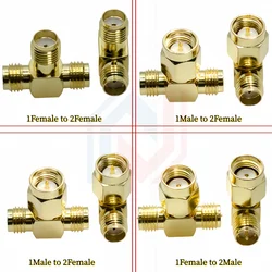 T Type SMA Male Plug to 2 Dual (Two) SMA Female Jack RF Coaxial Connector 3 Way Splitter Antenna Converter Gold-Plated Brass
