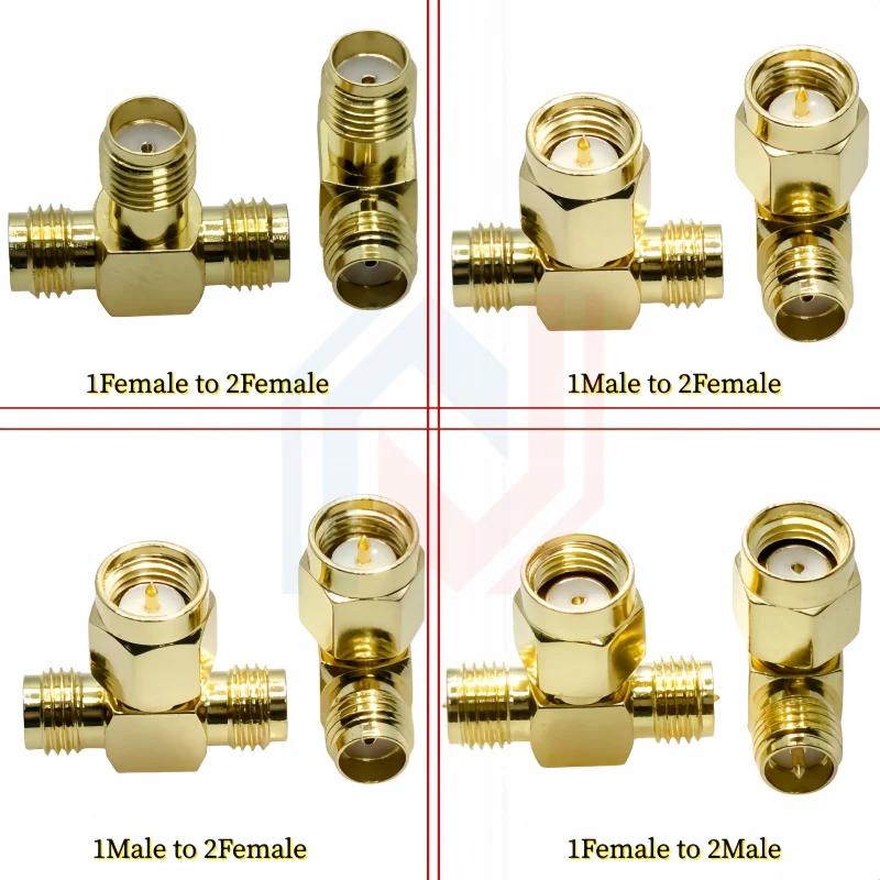 T Type SMA Male Plug to 2 Dual (Two) SMA Female Jack RF Coaxial Connector 3 Way Splitter Antenna Converter Gold-Plated Brass