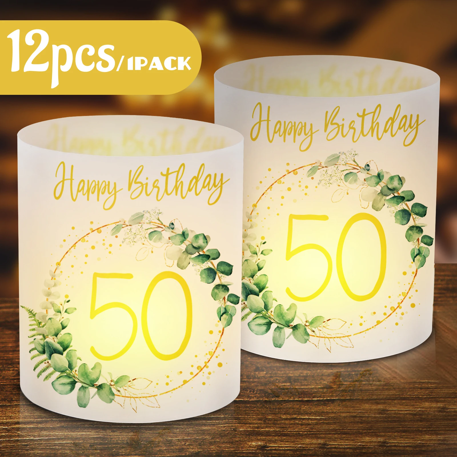 12pcs birthday candle holder set, 20/30/40/50/60/70 anniversary celebration, happy birthday table decoration, desktop decorative