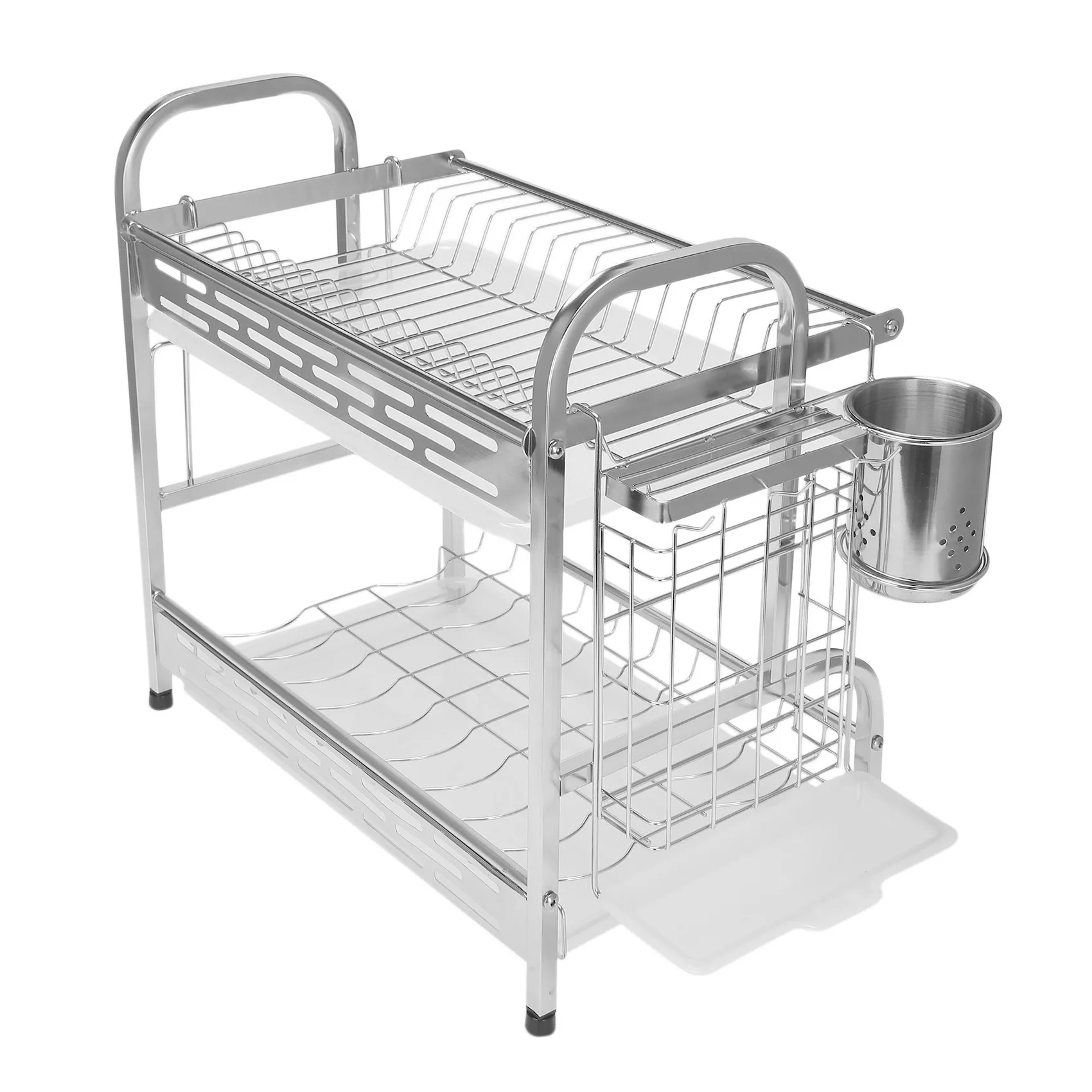 2 Tier Draining Board Rack with Drip Tray Stainless Dish Drying Rack Kitchen Plate Drying Rack Kitchen Accessories B