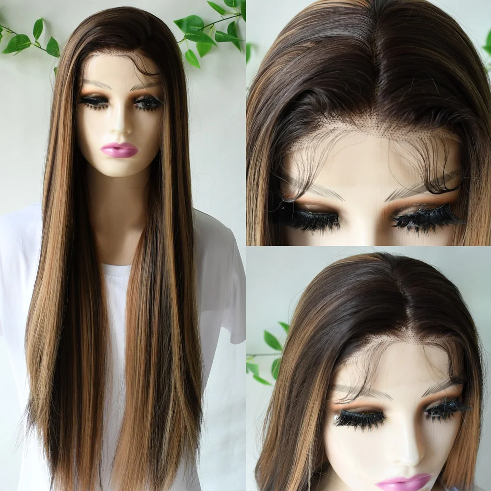 Parrucche anteriori in pizzo colorato 13x4 Hd Highlight per le donne Parrucche frontali in pizzo Hd diritte sintetiche biondo miele