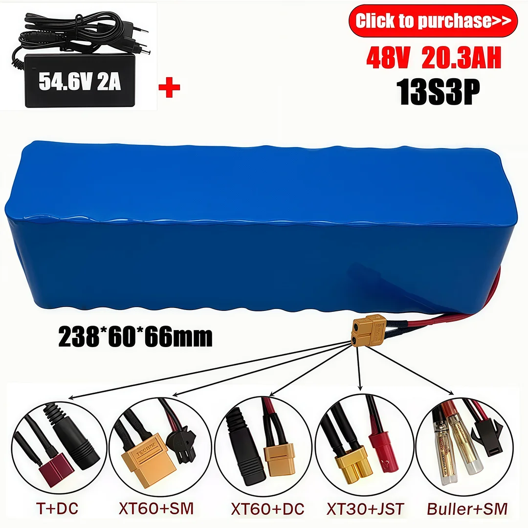 

48V Battery 20300mAh real capacity 13S3P XT60 18650 Lithium ion Battery Pack 20.3Ah 500W 1000W For 54.6V E-bk BMS 2A Charger