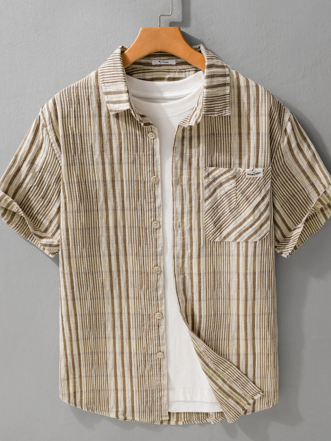 Men's Summer Thin Breathable Casual Plaid Shirt Short Sleeve Elastic Loose Fit Cotton Polyester Blend Comfortable Fashionable