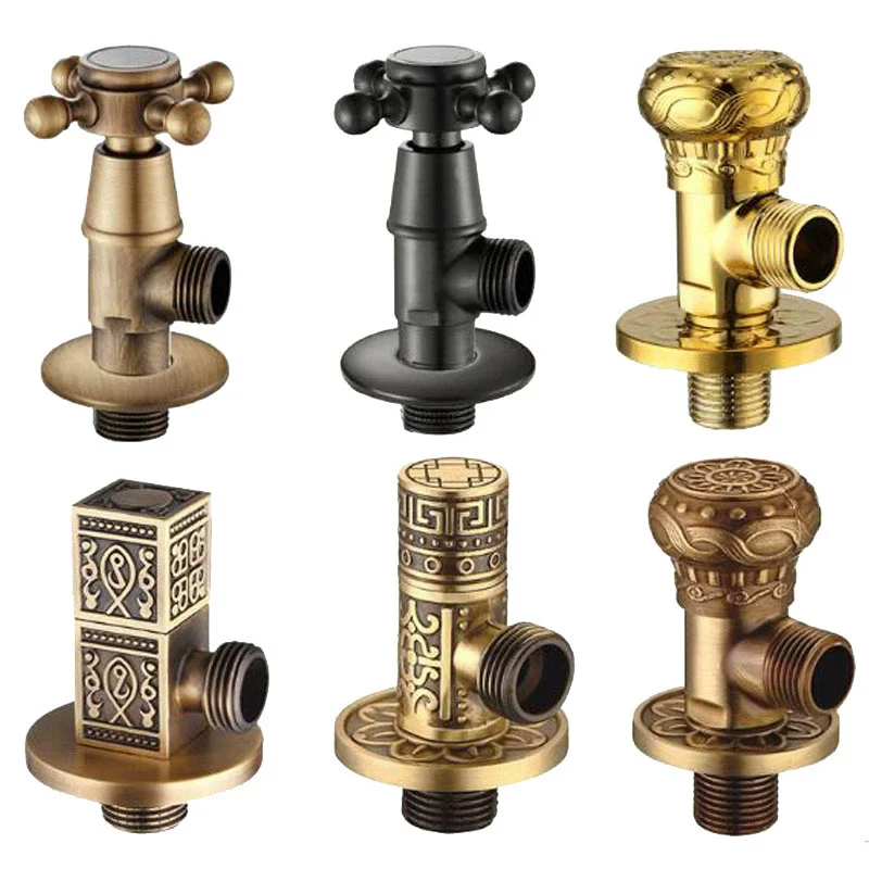 Tuqiu Antique  Angle Valve Water Control Valve Corner Valve Bathroom Tap Water Valve 1/2*1/2 Brass Gold Angle valves