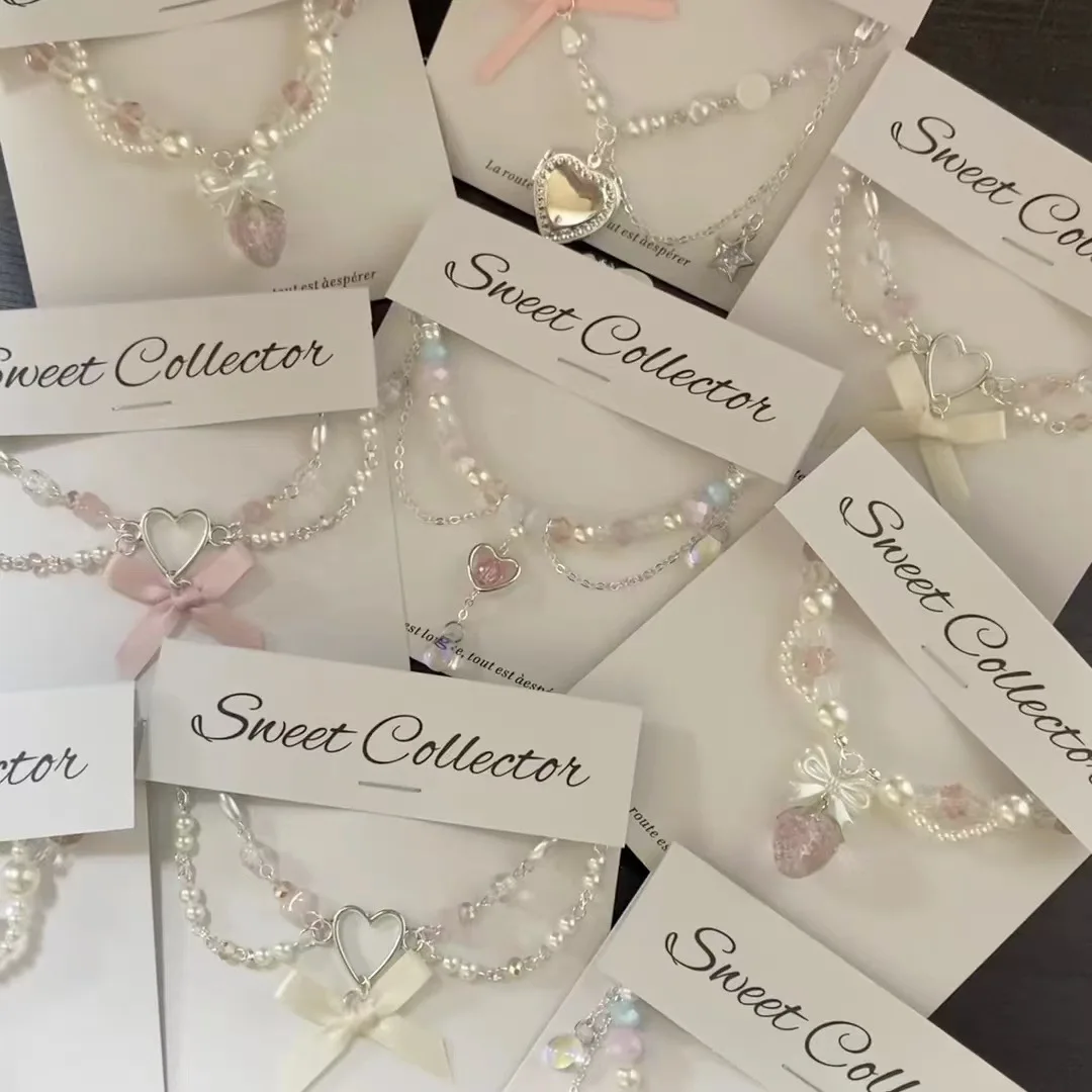 Kalung Mutiara Busur Cinta Manis Aksesori Perhiasan Kalung Modis Anak Perempuan Rantai Tulang Selangka Temperamen Segar Gaya Korea