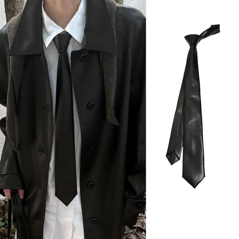 New Classic PU Leather Ties Fashion Versatile JK Necktie Solid Color Retro Unisex Narrow Tie Apparel Accessories