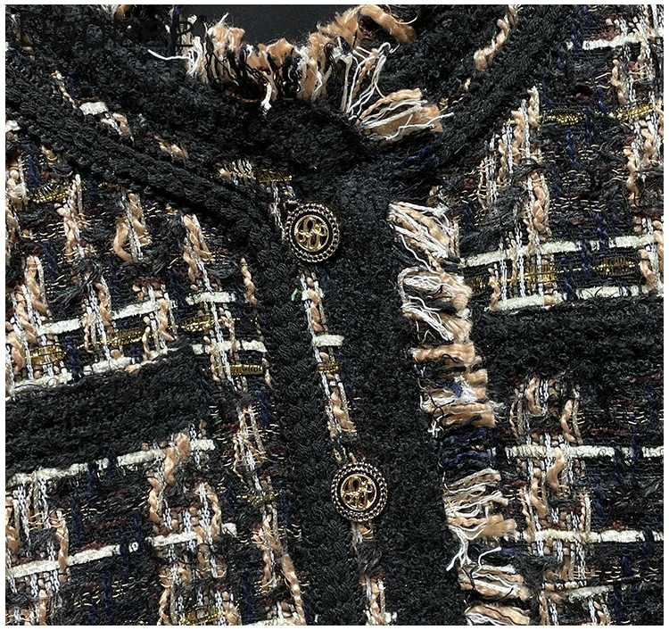 شرابة منقوشة معطف تويد خريف شتاء جديد الراقية خمر المنسوجة المرقعة اللون النمط الفرنسي معطف اجتماعي أنيق للنساء #4