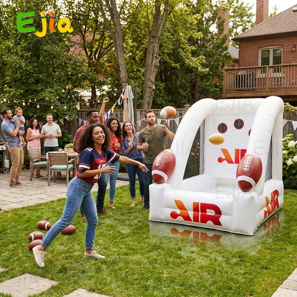Giant Inflatable Football Toss Game (14x9x12ft), Arcade QB Precision Passing Challenge Target with Blower & Footballs for Backya