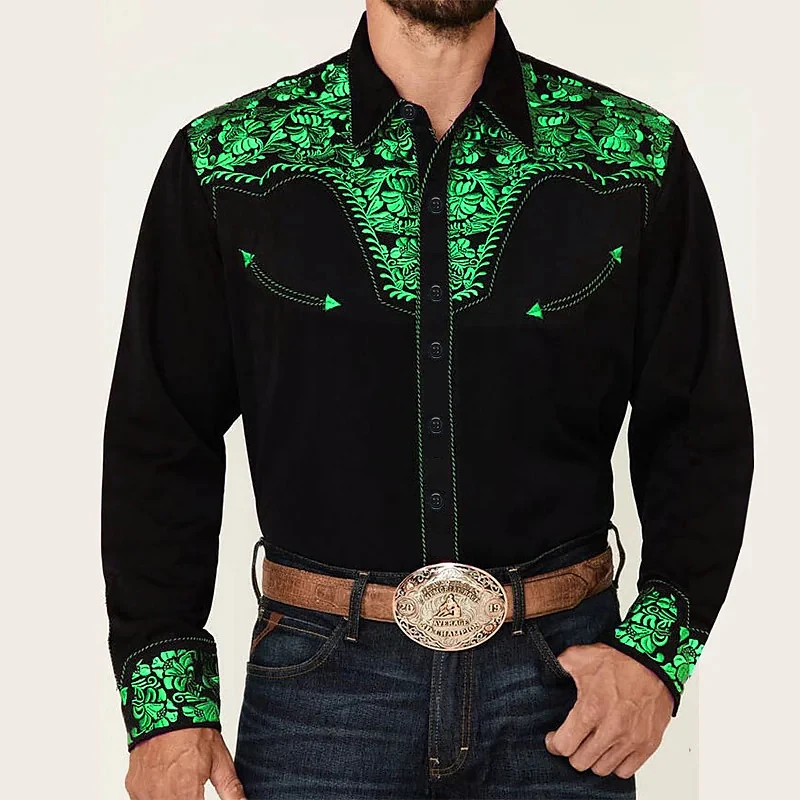 Trendy Luxury Social Men's Shirts Lapel Button Down Shirts Casual Western Style Printed Tops Men's Prom Cardigan Plus Size