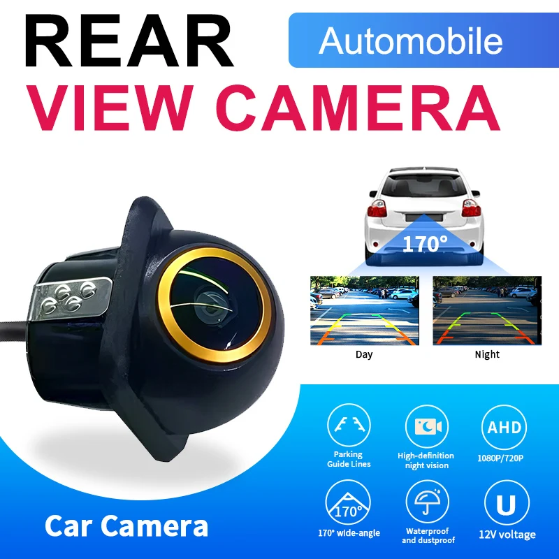 Straw Hat Shape Drill Mount Camera Car Rear View Camera,170° Fisheye AHD/CVBS Signal,HD Night Vision&Waterproof