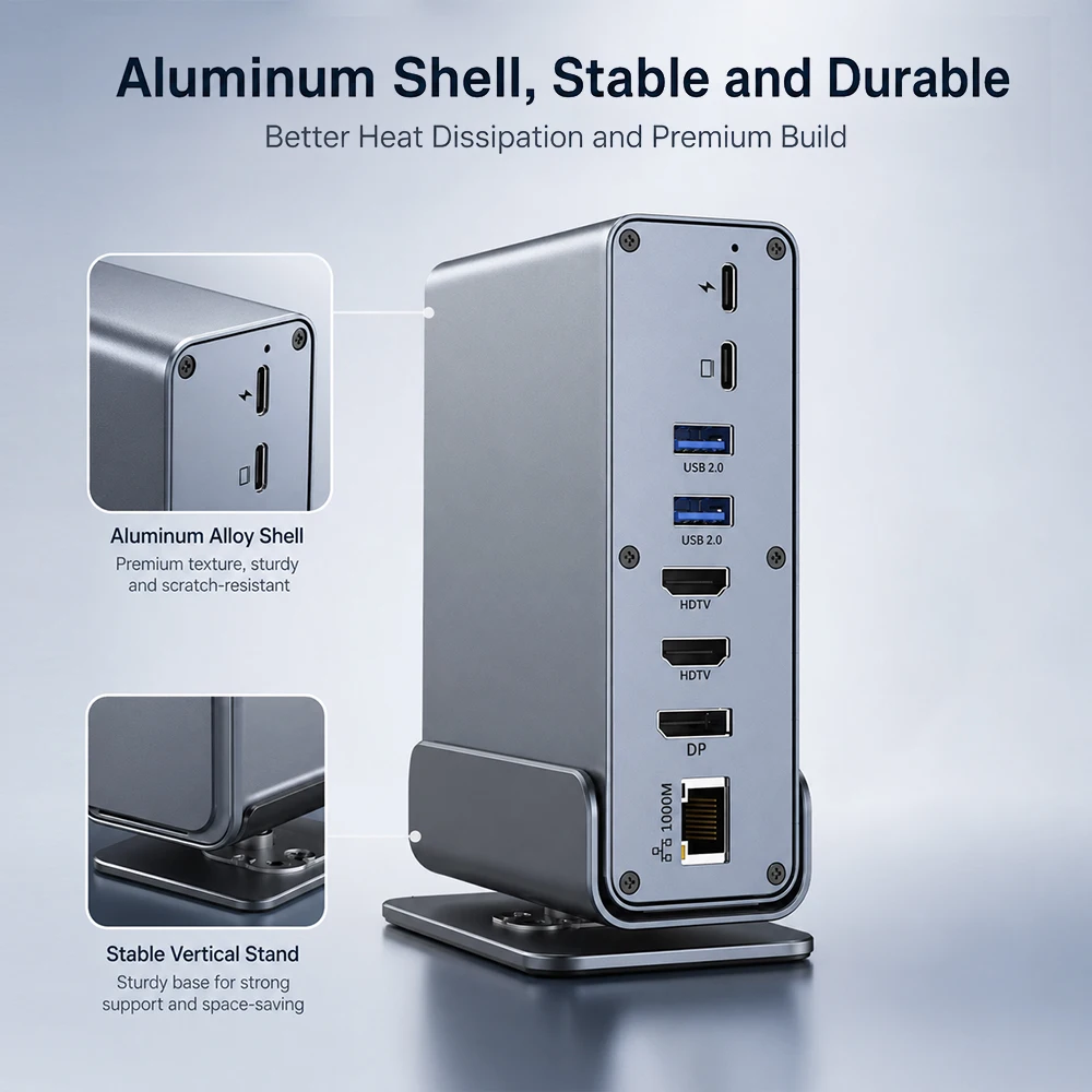 

15 in 1 USB-C Docking Station 4K HD Triple Monitor Vertical Hub RJ45 1000M USB 3.0/2.0 PD 3.0 SD/TF Audio 3.5 for Mac pro