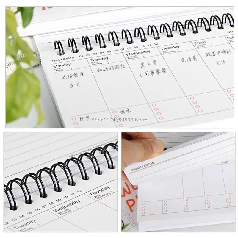 2-in-1 ฉีกขาดรายสัปดาห์ปฏิทินกันน้ำ 50 แผ่นวันที่หน้า To-do-list Pad ธุรกิจตาราง Notepad