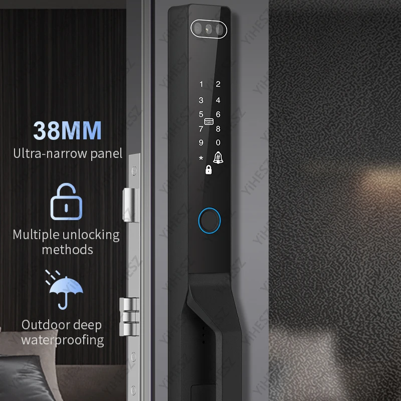 Tuya Waterproof Electronic Aluminum Sliding Door Lock WiFi Smart Door Lock 3D Face Unlock Key Fingerprint Password IC Unlock