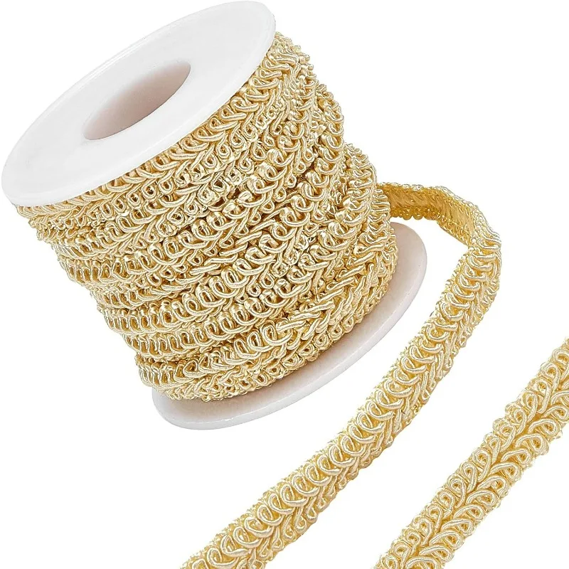 10 Yards Gold Braid Lace Trim 3/8 Inch Wide Polyester Woven Gimp Braid Trim Centipede Decorated Lace Ribbon for Costume DIY