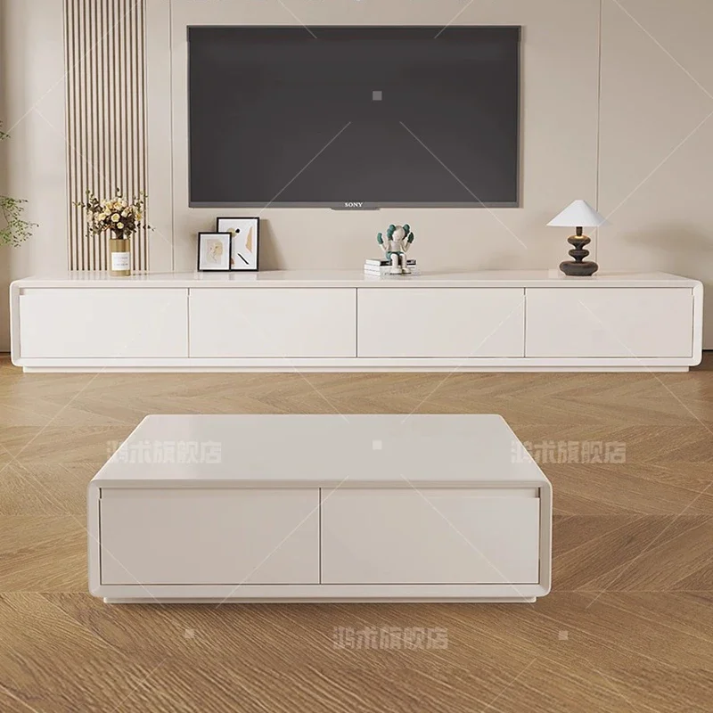 طاولة تلفزيون بيضاء كلاود كريمية مصممة حديثة ديكور فاخر كبير الحجم حامل تلفزيون خشبي أرشيفادوريس أثاث عصري #2