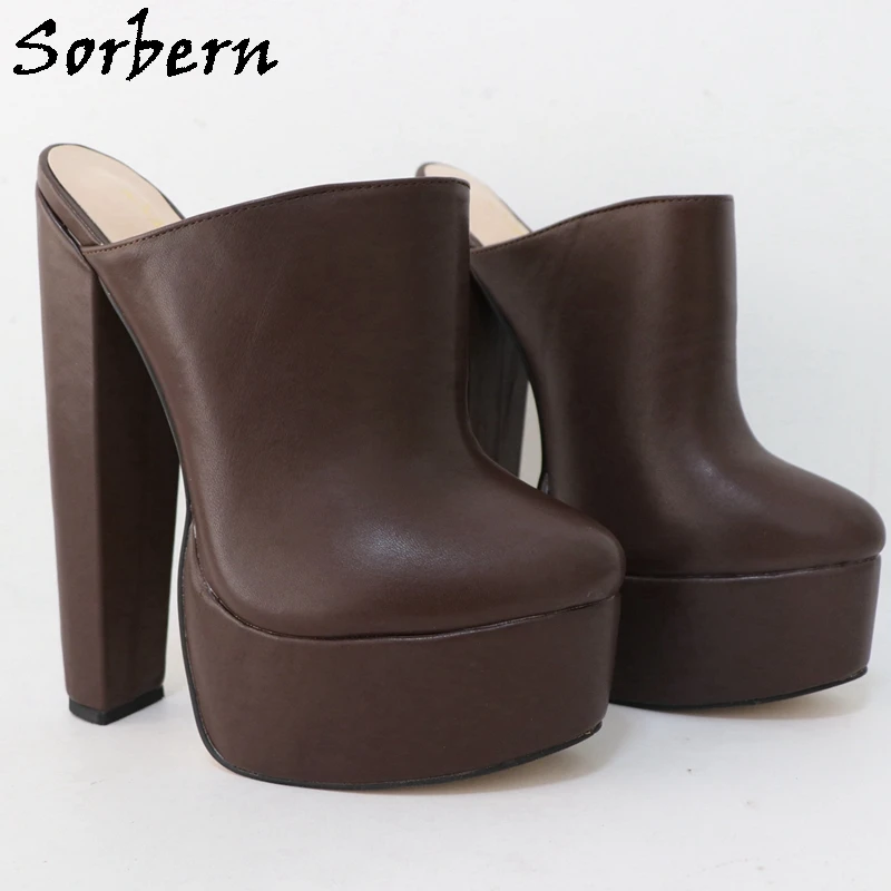 Sorber Coffee Matte Slip On Women Pump Mules 20Cm Block tacco alto chiuso punta tonda Platform Shoes Chunky Heeled Custom Color