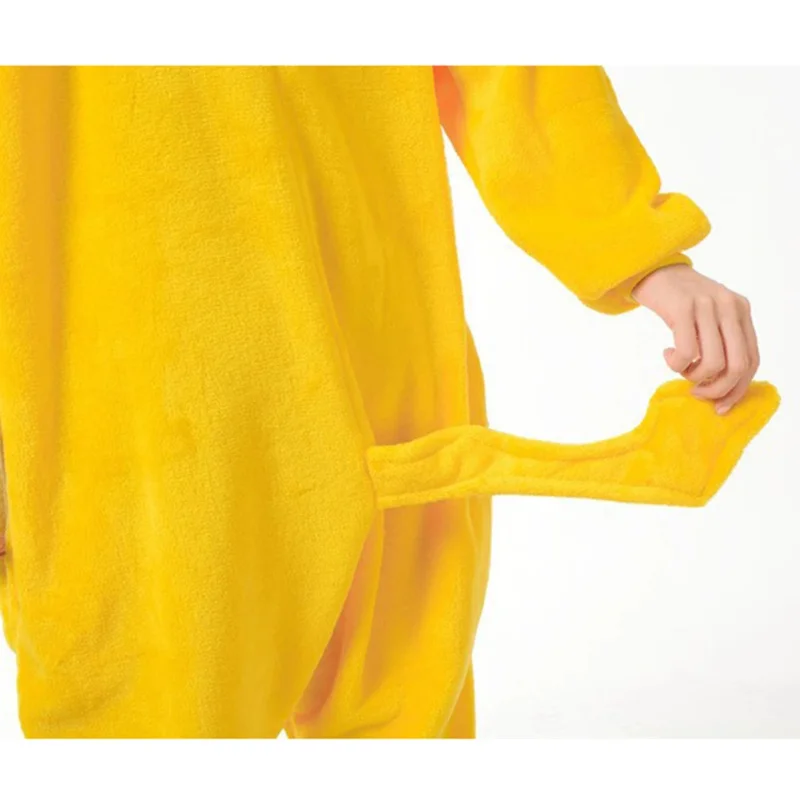 Pijamas de animales de dibujos animados de una pieza, color amarillo cálido, Unisex, de poliéster, cómodos, amigables con la piel, monos de Cosplay con cola