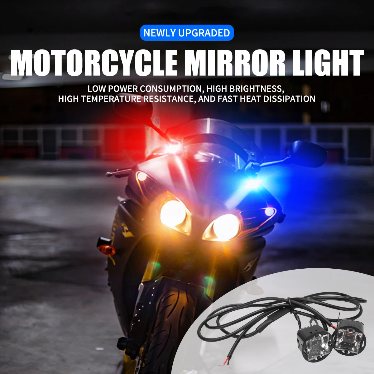 

2X Mini Mirror light Headlight Turn Signal Indicators LED Red Blue Strobe Light Motorcycle Accessories Electric Scooter Bicycle
