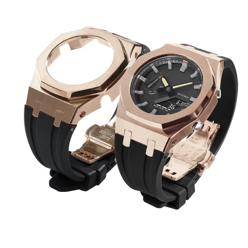 gen-5-ga2100-watch-mod-kit-stainless-steel-case-with-rubber-strap-compatible-for-ga-2110-ga-b2100-watch-part-replacement