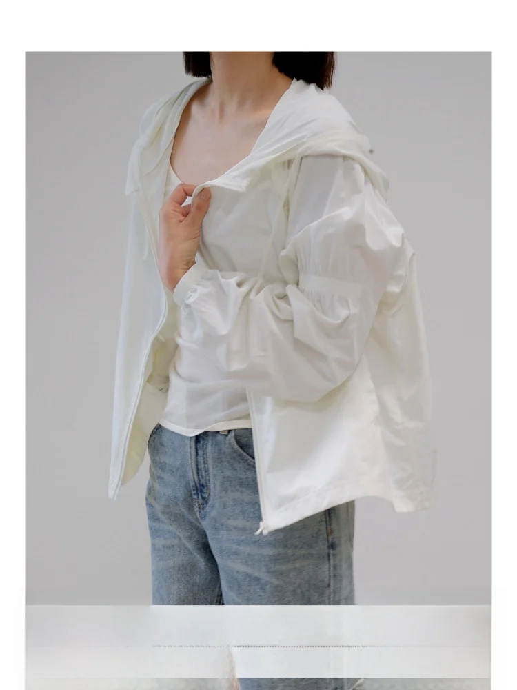 

Sun Protection aron Colored ort Jaet with Hat Lightweight Silk Skin-friendly Spring Autumn Women's Commute Sle Outer...