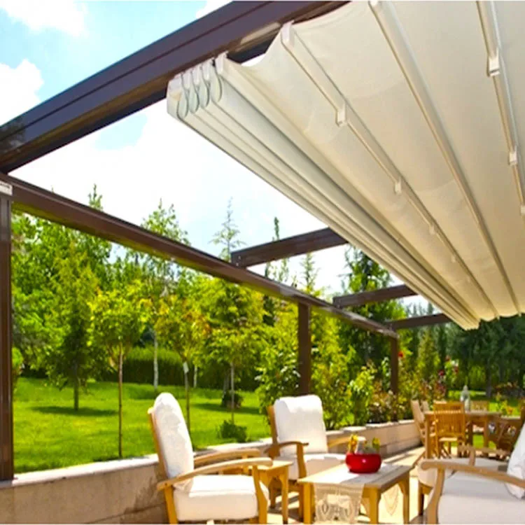 Café restaurante comercial à prova d'água guarda-sol tecido toldo retrátil automático