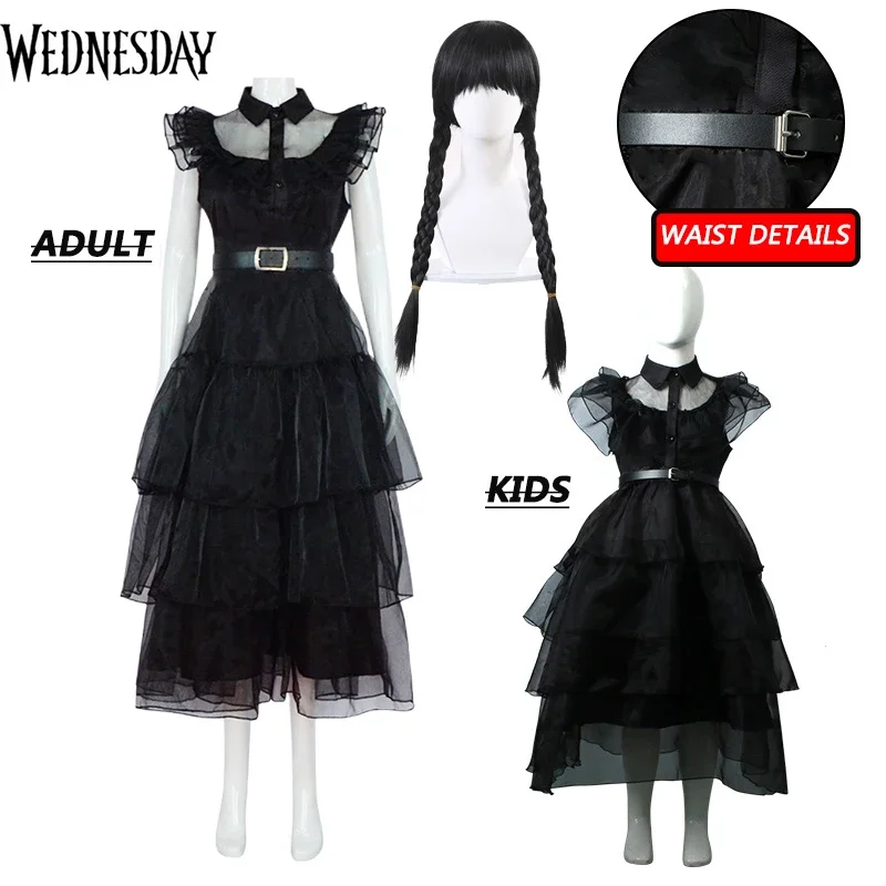 

Movie Wednesday Addams Cosplay Dresses Wednesday Addams Cosplay Costumes Women Gothic Wind Adult Kids Dress Halloween Costumes