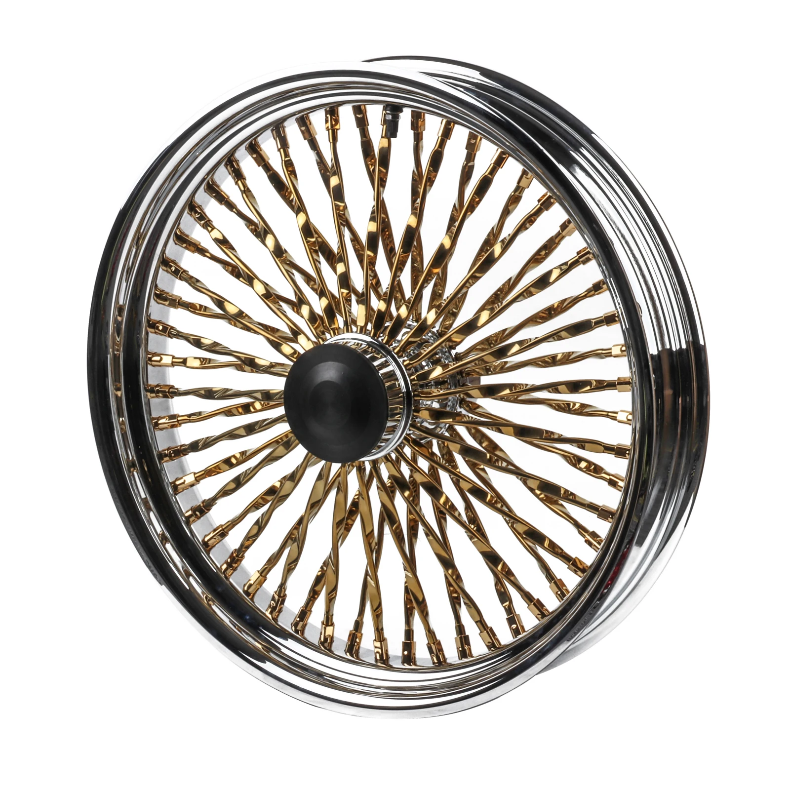 Gold Black/Gold Chrome Motorcycle Wheels Rims Chrome Cali Spoke Wheel Twisted for Harley 2000 Later Touring and Softail