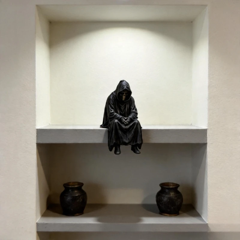 Sad Black Hooded Skull Miniature Gothic Figurine Home Desktop Handicrafts Ornaments Sitting Reaper Ornament Home Decoration Gift