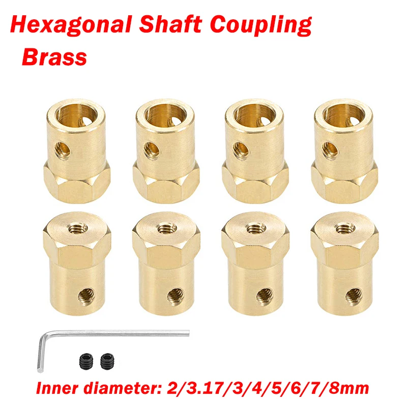1pcs Hexagonal Brass Shaft Coupling 2/3.17/3/4/5/6/7/8mm Motor Transmission Connector Model Car Wheels Tires Shaft Hex Adapter