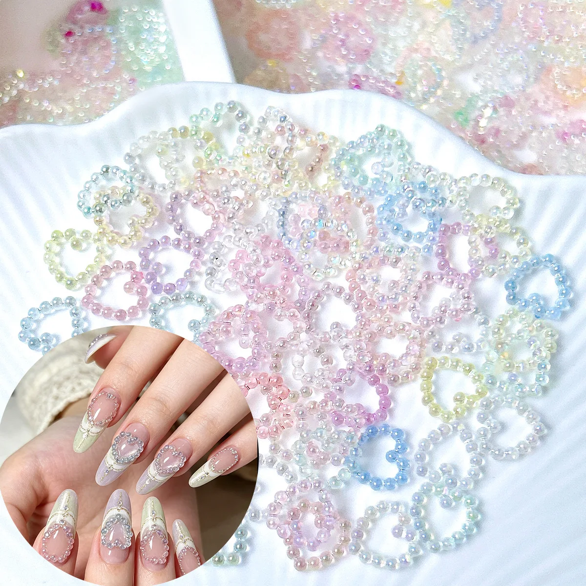 Resin Art Ring Design - 100pc Mixed Macaron Hollow Heart Nails