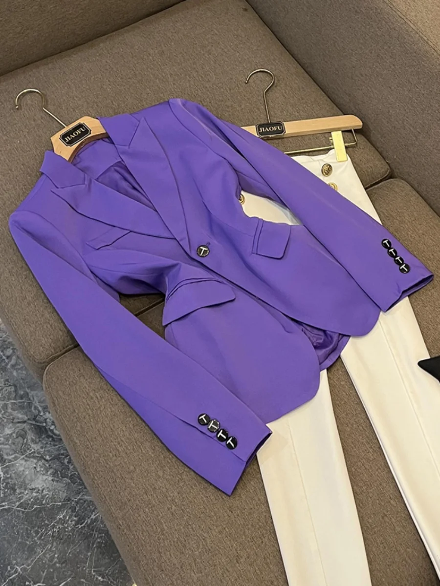 

Ele Purple Slim Fit женский костюм Jaet простой дизайн Profional Commute Sle Long Sve пальто с двойными пуговицами