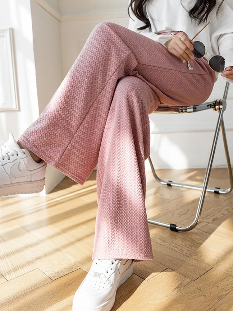 Spring Fashion Colorful High Waist Drawstring Wide-leg Pants Women's Straight-leg Long Waffle Casual Wholesale