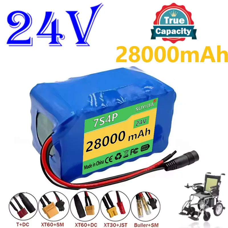 

New Battery 24V 7S4P 18650 28Ah 28000mAh Electric Wheelchair Rechargeable Lithium-ion Battery+charger 29.4V