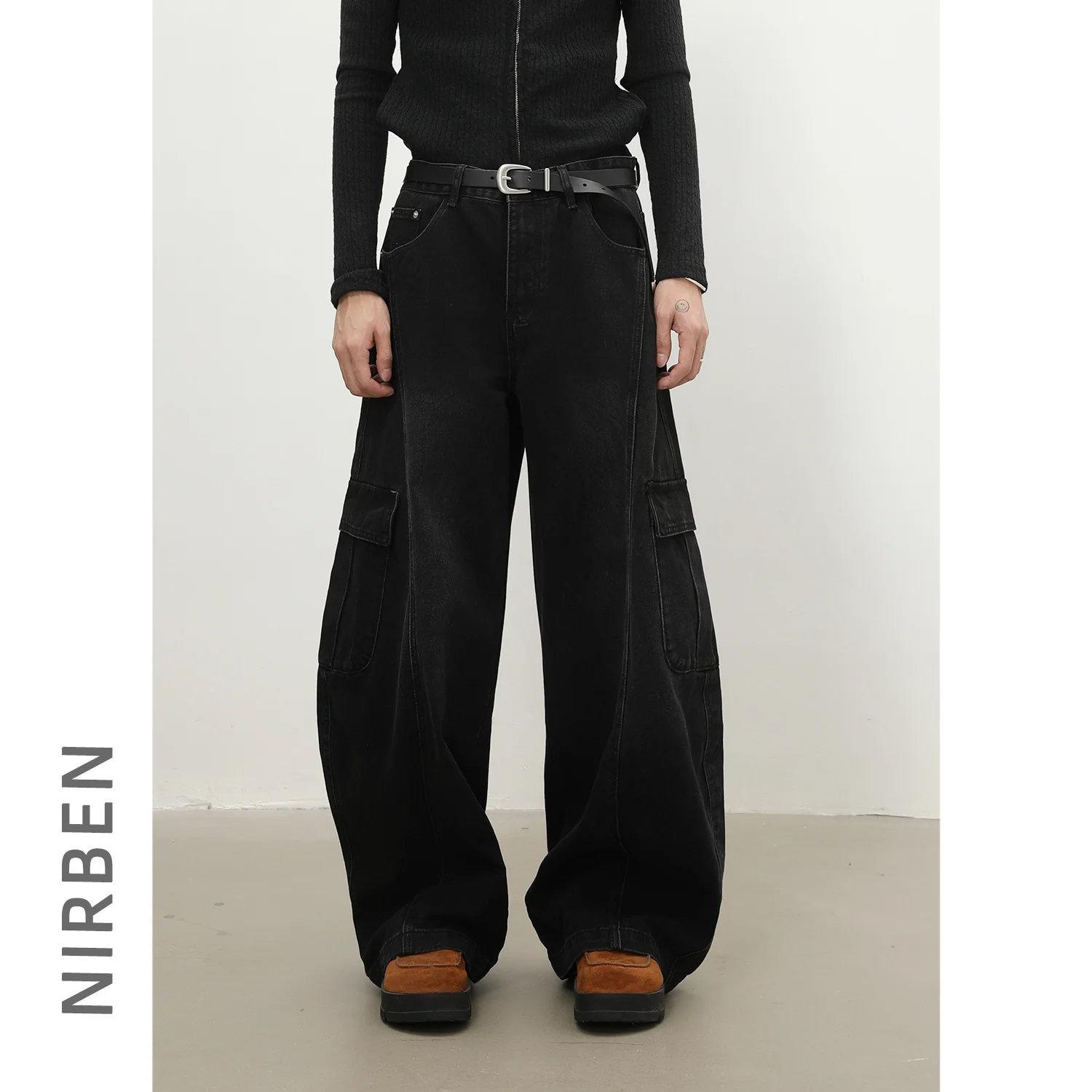 Denim American Retro Deconstruction Tooling Jeans Men's Loose Wide-leg Baggy Pants